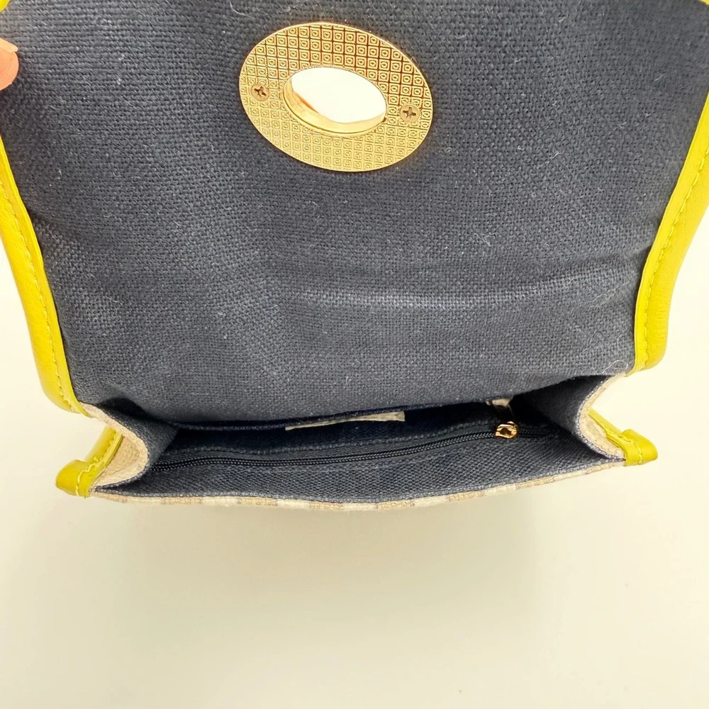 Spartina 449 Orange Leather Linen Geometric Crossbody Bag Lime Green Trim Gold